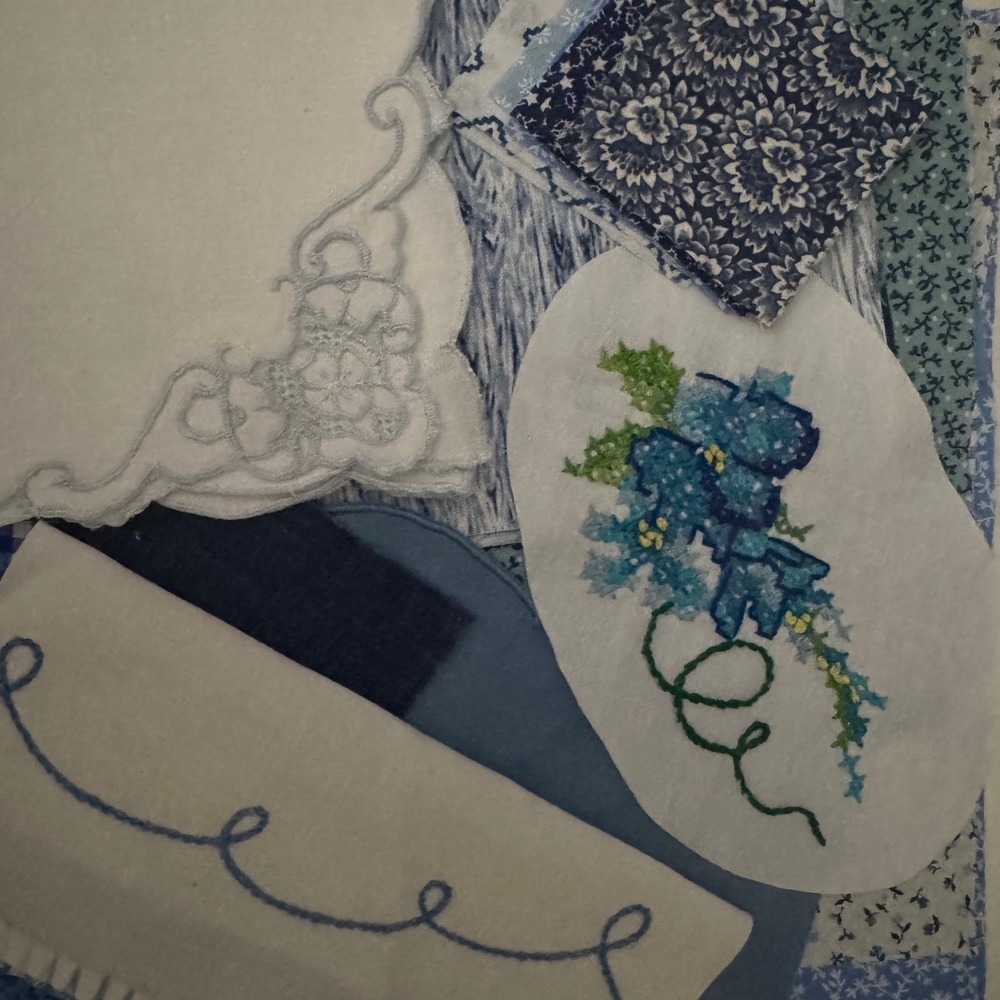 Blue Kit 35+ Vintage Embroidered Linens Lace Button Junk Journal vintage